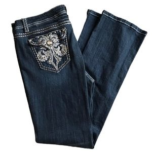 LA Idol Fleur de Lis Rhinestone Bling Jeans - NWOT